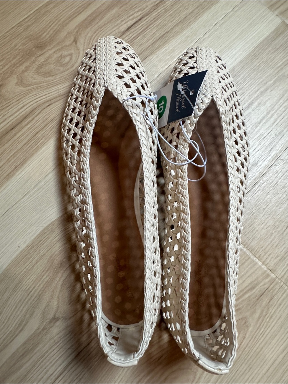 Universal Thread Women's Woven Crochet Flats in Cream